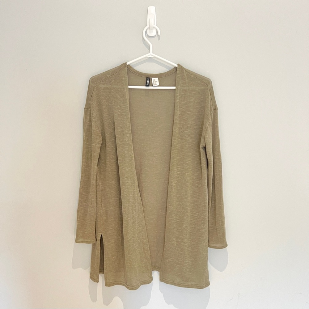 H&M Divided Khaki Green Open Front Cardigan Duster Lightweight (Size XS)